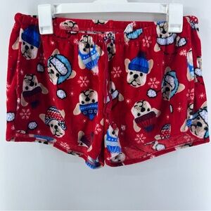Novogratz Red PJ Shorts, Women's Size Small, Dogs In Winter with Beanies